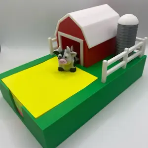 Cute Cow Barn Sticky Note Holder with Barn, Fence, and Silo. Farm desk Decor, farm animal gift.