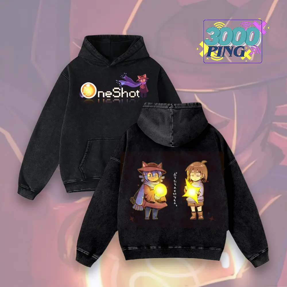 OneShot x Undertale Hoodie Niko & Frisk Crossover Graphic, Vintage Acid Wash Sweatshirt, Indie Game Besties Merch, Determination Pullover, Unisex Cotton Top