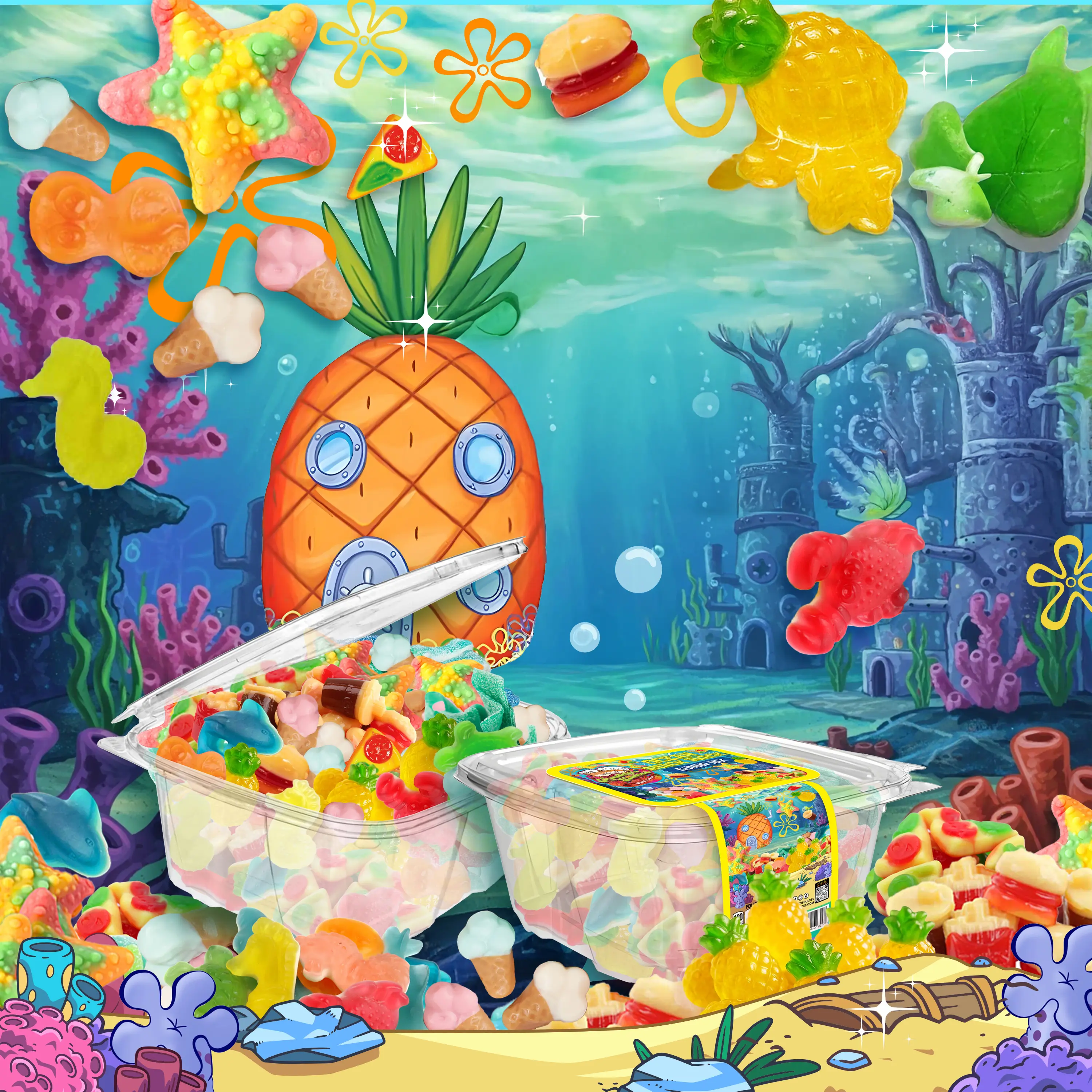 Ocean Snack Shack Gummy Mix - Tropical Flavors with Fun Shapes and Sour Toppings