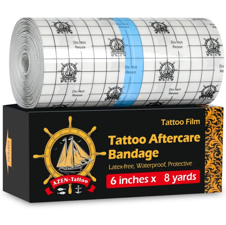 AZEN Tattoo Aftercare Bandage, 6"x 8 Yard, Waterproof Second Skin Cover up Tape, Healing Wrap, Tattoo Supplies