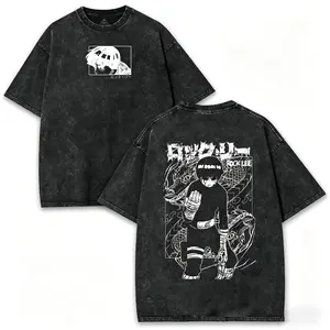 valentine shirts Rock Lee Washed Tee With Dual-Sided Print – Washed Vintage Shirt For Fans of Naruto’s Hardworking Ninja Spirit Cotton Menswear