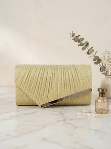 Elegant Glitter Pleated Clutch Bag, Shiny Evening Handbag with Metal Trim, Perfect for Parties, Weddings & Formal Events