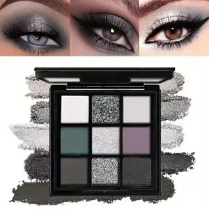 1pc Smoky Eyeshadow Tray, 9 true dark grey Smoky Gothic makeup tray, 9 soft matte shimmer high pigment base white grey tones, suitable for Halloween music festival