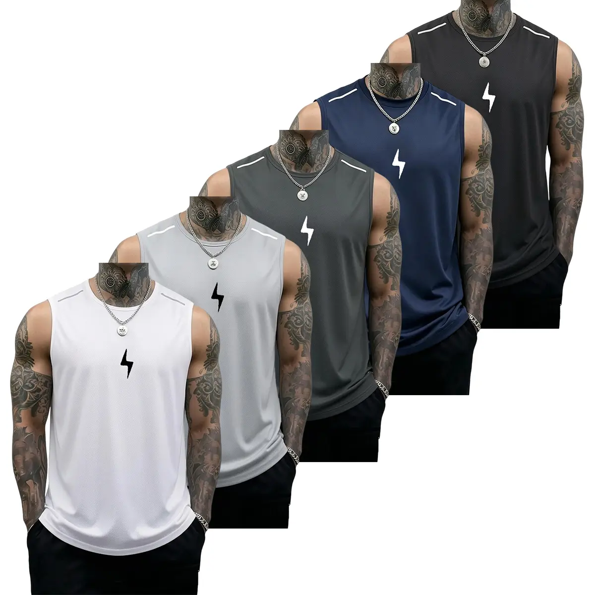 5-Pack Men’s Sports Fitness Tank Tops – Suitable for sports, workouts, casual wear, and everyday use; soft, comfortable, lightweight, and breathable; men’s tank tops; sleeveless design; essential for summer.