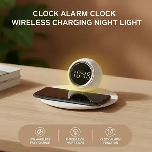 Smart Alarm Clock with Wireless Charger Pad - 15W High-Speed Charging, 3 Color Night Light, Digital Display Clock & USB Port, Ideal Gift for Family Friends#Mother's Day Gift