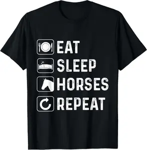 100% Cotton Funny Horse Eat Sleep Horses Horseback Riding Horse T-Shirt