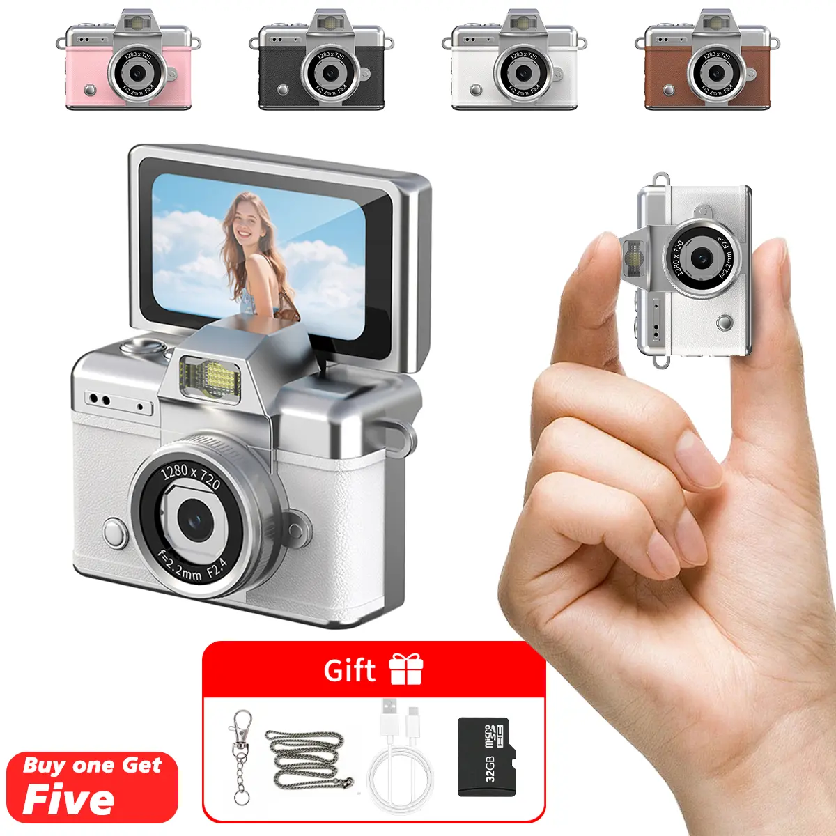 Mini Keychain Digital Camera - Pocket-Size Camera, Flash & 0.96" Screen, 32G Card, lanyard, Charging Cable Included, Concerts, Kids & Instant Party