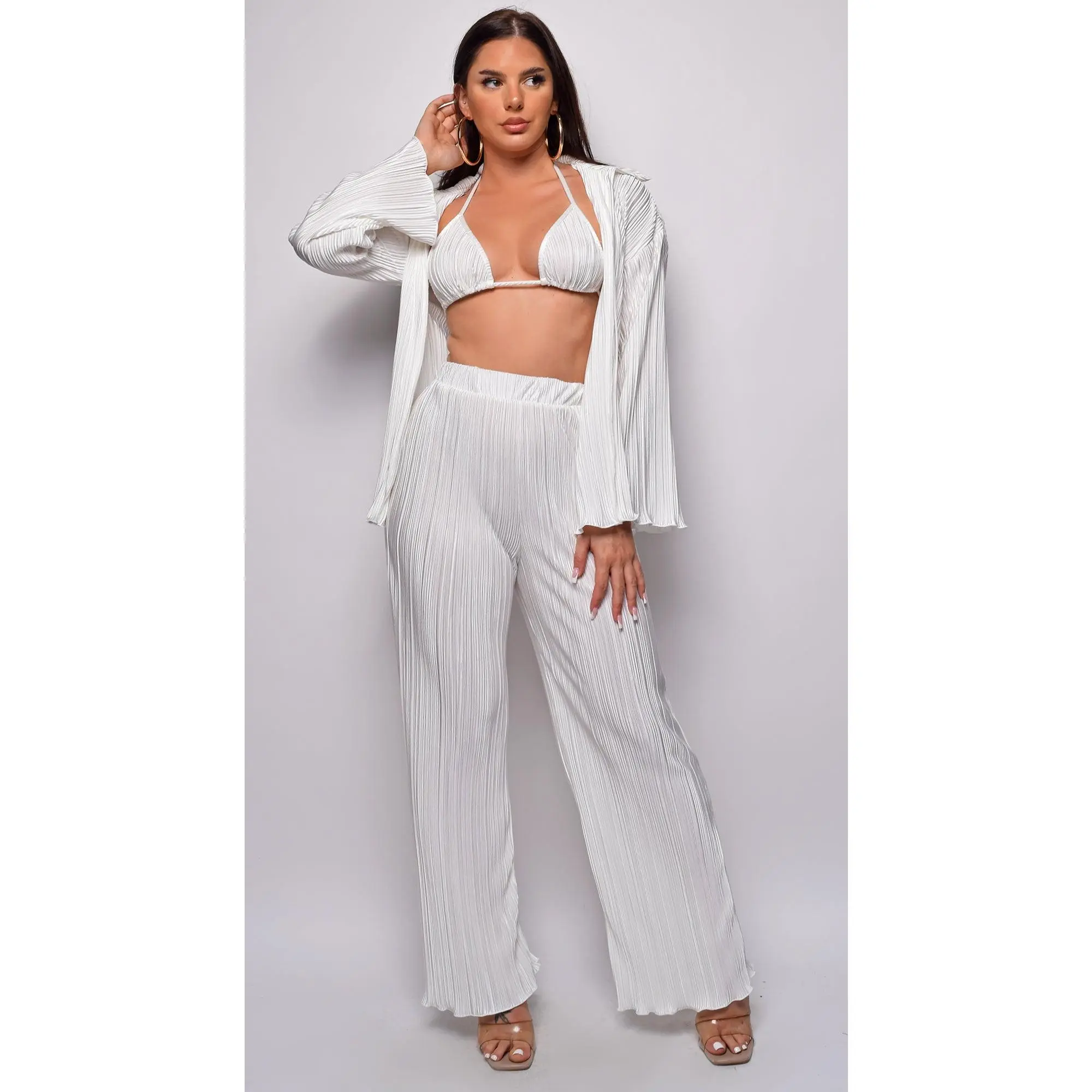 Nya Off White Plisse Three Piece Set