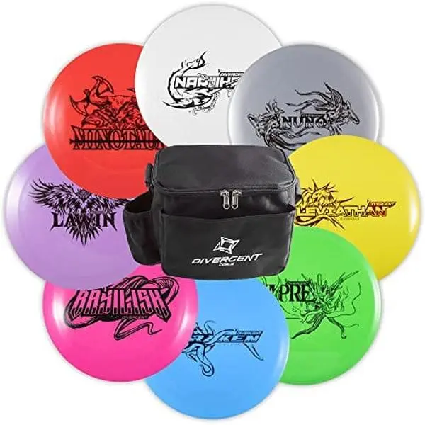 Divergent Discs Beginner Friendly Complete 8-Piece Disc Golf Set w/ Starter Bag, Max Grip Discs, Game Accessories, Outdoor Sport Gear