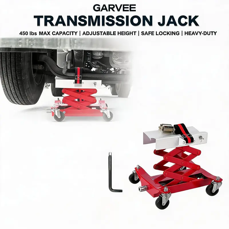【Garvee】450lb Adjustable Steel Transmission Jack, Heavy-Duty Hydraulic Lift (7-23in Range) with Sturdy Base, Secure Locking Mechanism, Universal Fit Auto Repair Tools for Transmission Removal, Tools for Mechanics & DIY Enthusiasts
