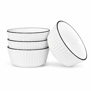 Adult Classic 4-Piece 5-Inch White Ceramic Stackable Bowl Set, 0-500 ml Capacity, Ideal for Rice, Soup