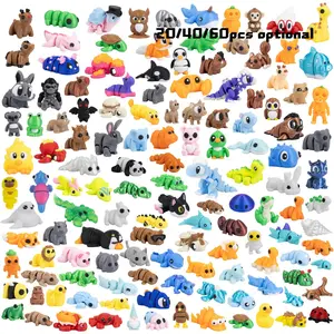 Sturdy pocket pets, Figurine set - cute 3D printed movable mini animal dolls, 20/60PCS, flexible and collectible, desktop or bookshelf decoration, stress-relieving ornaments, suitable for road trips or party gift bags, movable action toys, 3D Printing