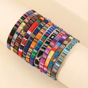 12Pcs Bohemian Hand-woven Bracelet Set Linen Fabric Adjustable Friendship Ethnic Wristband Handmade Colors Vintage Vacation Travel Beach Bracelet Jewelry Set