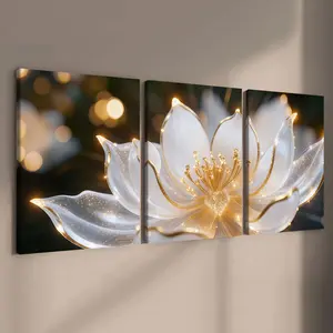 3 count wooden frame canvas, fantasy plant floral design poster, elegant art lotus decoration, romantic and pleasant art, stylish living room and bedroom decoration, modern family poster, exquisite corridor wall art