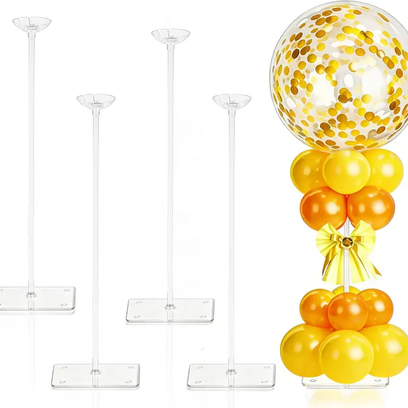 JOYYPOP 4-Set Reusable Transparent Plastic Balloon Stand Kit - 15.75in Lightweight Adjustable Table Holder with Square Base, Balloon Decorations Kit for Birthday, Baby Shower Cup Decor