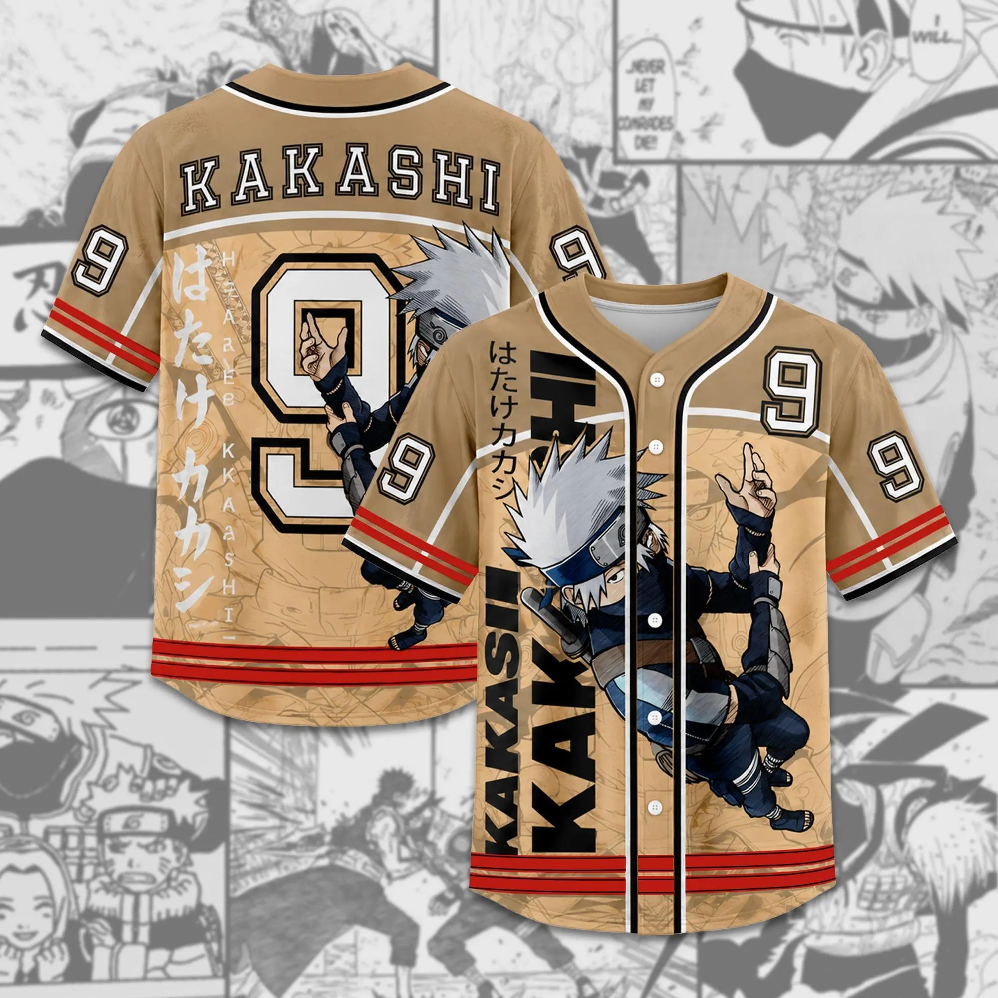 Japanese Anime Baseball Jersey Shirt - Vintage Manga Graphic Button Down Top Short Sleeve Streetwear Sportswear for Men Women