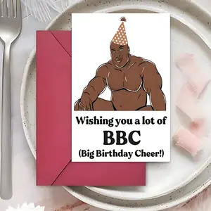 1pc Happy Birthday, BBC (Big Buff Cutie) - Funny Humorous Muscle Man Illustration Birthday Greeting Card, Best Gift For Sister, Brother, Friend, Family, Coworker, Classmate, Suitable For April Fools' Day And Easter