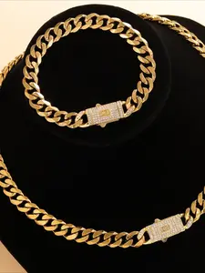 European and American hip-hop style exquisite 18K gold electroplated stainless steel Cuban Link Chain with copper-set zirconia pendant necklace Fashion Necklace