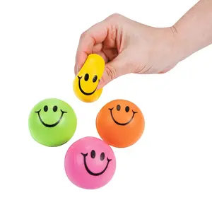 2" Mini Neon Smile Face Solid Color Foam Stress Balls - 24 Pc.