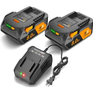 Upgrad 8.0Ah 2 Pack 18V Battery Replacement for Ridgid 18V Battery with Fast Charger Compatible with 18V R840087,R840083,R840085,R840086,AC840089,AC840085,AC840086,AC840087P Lithium-ion Drill Battery