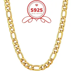 An 8Mm -Cut Figaro Chain Necklace Made of 24K Gold Plated 24K Gold Plated-Plated 925 Silver, Suitable for Both Men And Women, Perfect for Hip Hop Jewelry And a Popular Choice for Christmas Gifts