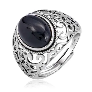 AELNEN 925 Sterling Silver Retro Vintage Stone Rings - Turquoise Rings on Stainless Steel Signet Biker Band