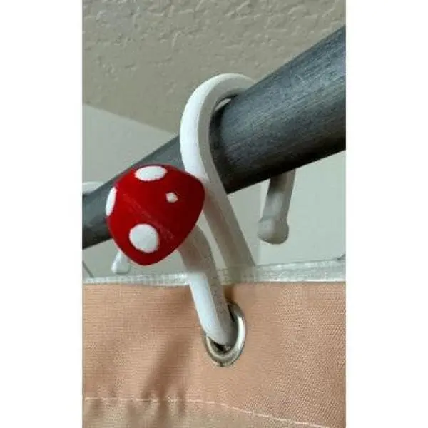 Mushroom Shower Curtain Hooks – Set of 12 | 3D Printed Whimsical Bathroom Decor