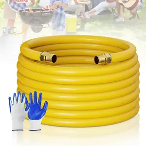 CSST Gas Line 102Ft 1/2'', Professional Underground Flexible Gas Line with 2 Brass NPT Fittings & Gloves, Contractor-Grated Stainless Steel  Hose for Grill, Heater, RV Conversion