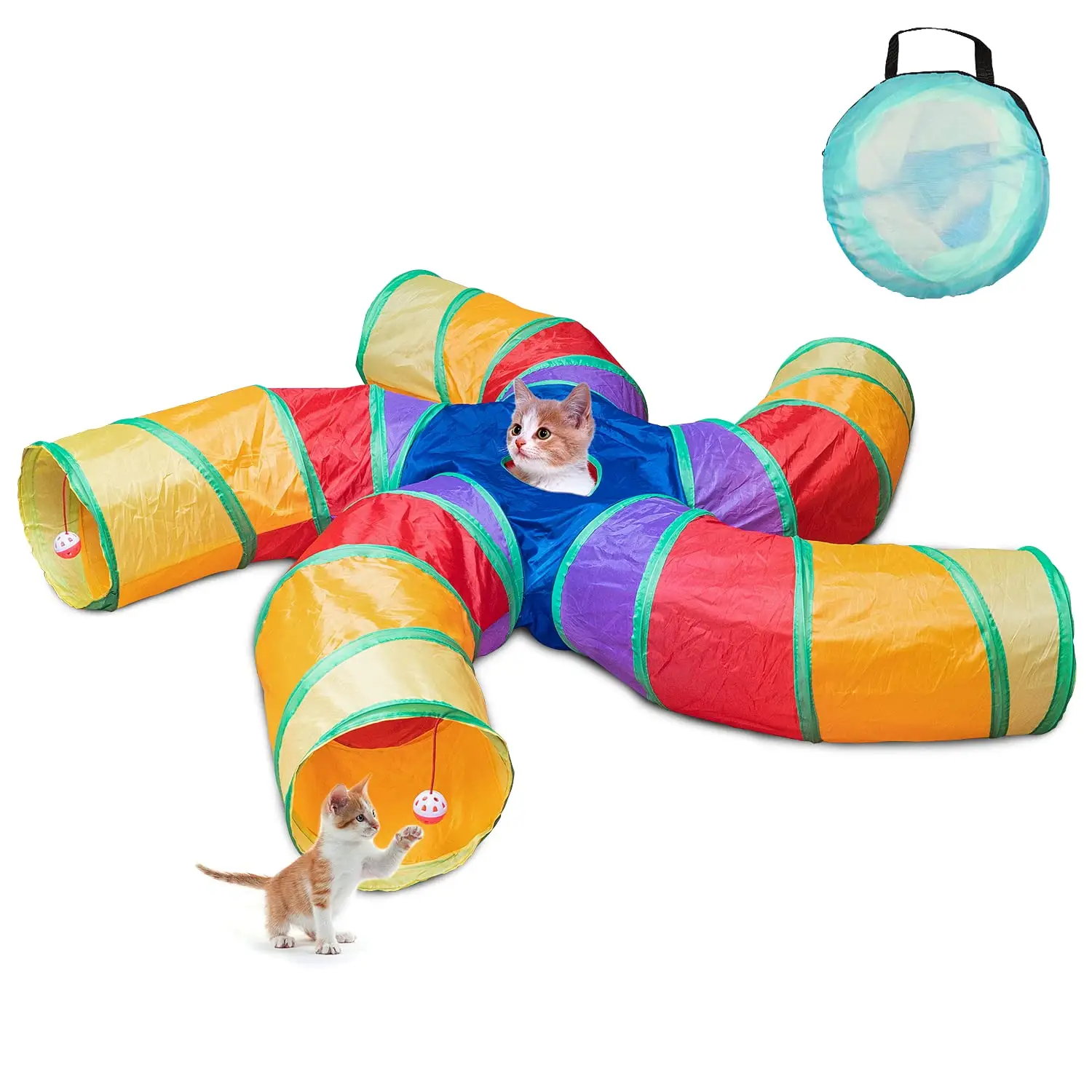Depets Cat Tunnel for Indoor Cats, 5 Way Large Cat Tube with Play Ball, S-Shaped Folded Cat Play Tunnel Toy for Indoor Exercise, Durable Interactive P