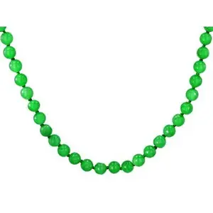 JTV Green Jadeite Rhodium over Sterling Silver Beaded 20"L Necklace 6mm