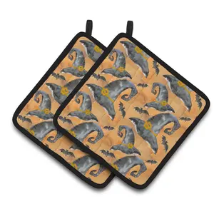 212 MAIN Colorful Stylish Polyester Fabric Insulated Quilted Fill Square Halloween Witch's Hat Watercolor Pot Holders, 2-Piece Home Holiday Kitchen Tableware Set