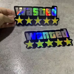 1pc Laser Reflective "Wanted"/"Wasted" Pentagram Waterproof Vinyl Decal - Five-Star Limited Edition Window & Bumper Sticker, Universal Motorcycle Accessories Graphics, Cool Trendy Car Decor