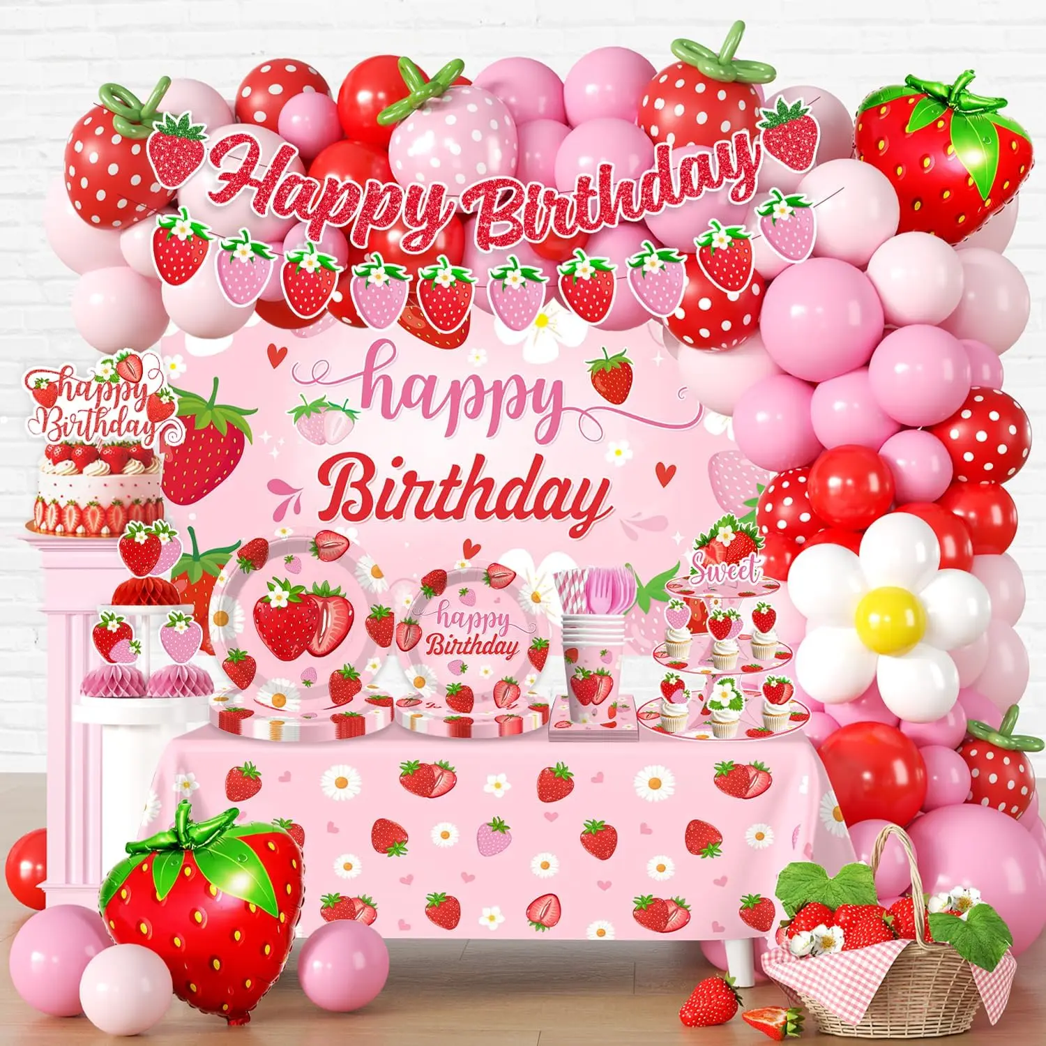 Strawberry Birthday Decorations Set Serves 25 Guests