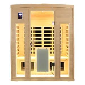 3 Person Infrared Sauna 0-5mG Ultra Low EMF Far Infrared Sauna for Home 2130W/20A Canadian Hemlock Indoor Sauna with Front Door Heating Panel, Chromotherapy Lights