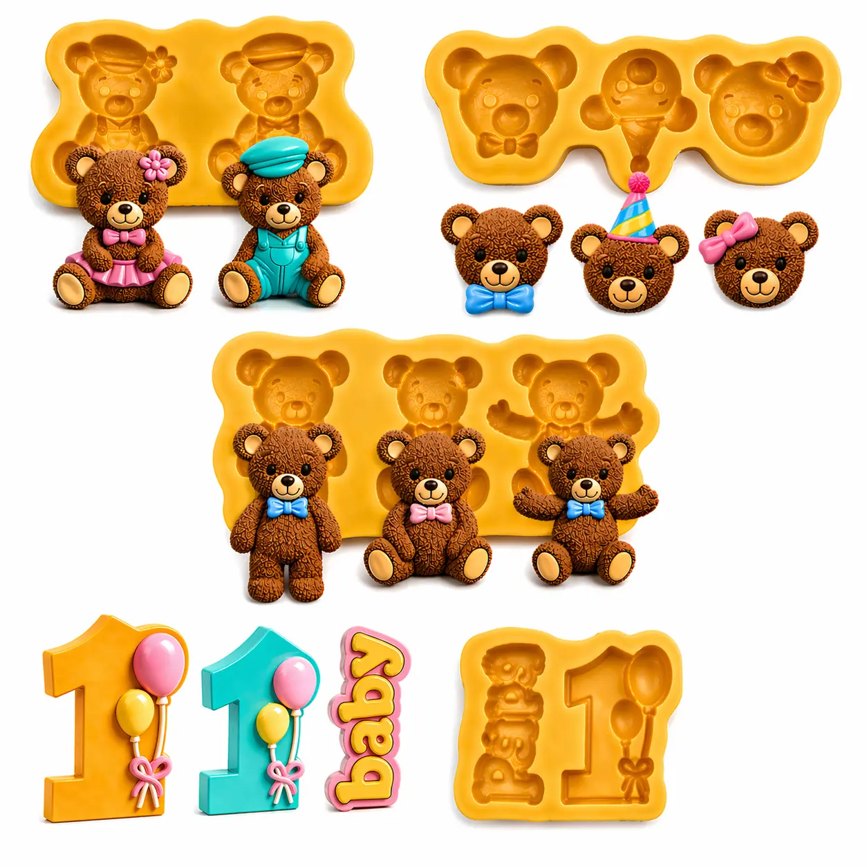 Mini bear silicone mold teddy bear set 4 pieces mold teddy bear silicone mold bear candle mold teddy bear candle mold teddy bear molds for chocolate teddy bear fondant mold