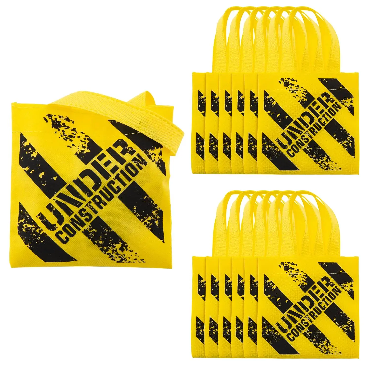 6" x 6" Mini Yellow Nonwoven Construction Zone Tote Bags - 12 Pc.