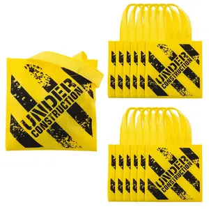 6" x 6" Mini Yellow Nonwoven Construction Zone Tote Bags - 12 Pc.