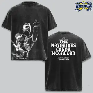 Conor McGregor The Notorious Vintage Washed UFC T-Shirt, Double Sided MMA Fighter Graphic Tee, Retro Combat Sports Shirt, Oversized Heavyweight Cotton Unisex Streetwear, Irish Champion Fan Gift