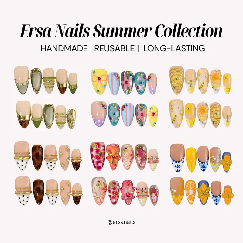 ErsaNails SUMMER Collection – Handmade Press-On Nails 10PCS | Acrylic, Reusable, Salon-Quality, Long-Lasting, Glossy Design