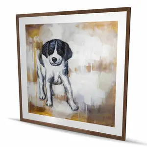 Begin Home Decor C1FM48482G60J0 48 x 48 in. Curious Puppy Dog - White Framed Matted Print Wall Art for Home Decor