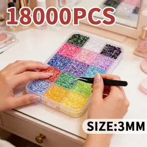 18000Pcs 15-Color 3mm Jelly Rhinestones Kit for Bedazzling - Includes tools & Tweezers, Flatback Resin Gems for DIY Crafting, Nail Art, Diamond Art, Phone Case & Makeup Supplies ﻿