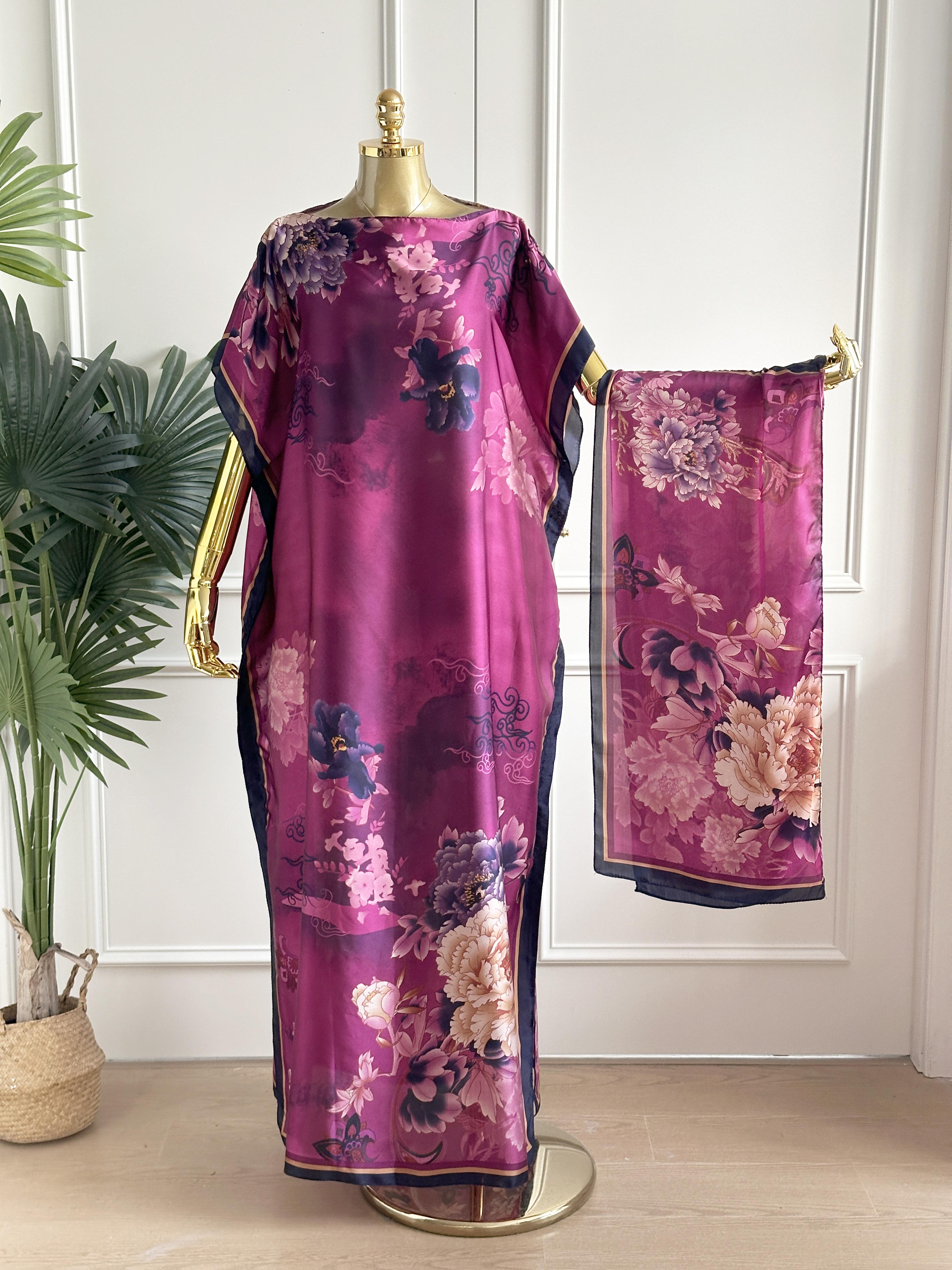 Women's Moomoo 2-Piece Cape Set with Scarf - Bohemian Floral Polyester Fibre Cover Up, Lightweight All-Seasons Beach Vacation Swimwear Accessory, Elegant Fashion Apparel