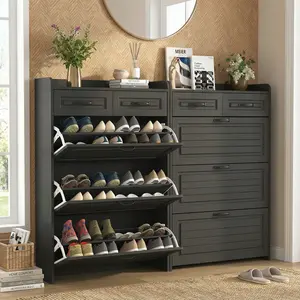 LACCOHUG Tall Free-Standing Narrow Stable Shoe Cabinet, 3 Flip Drawers with Hidden Shoe Storage, Easy-Installation Modern Minimalist Organizer for Entryway, Foyer