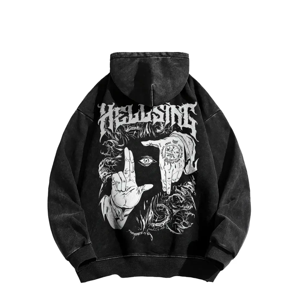 Alucard Hellsing Hand Signs Washed T-Shirt, Sweatshirt, Hoodie Anime Graphic Tee Streetwear Oversized Fit, Gift For Fan Anime