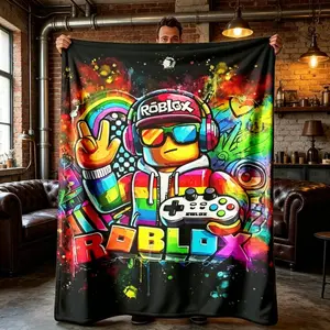 Roblox Game Player Graffiti Flannel Throw Blanket, Cozy Soft Lightweight Warm for Bedroom, Holiday Decor, All Seasons Use