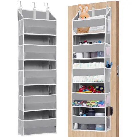 SPOVEN Over-The-Door Vertical Storage Organizer Set - 5-Tier Hangable Unit with Compartments, 5 Large Pockets, 10 Side Pouches, Anti-Tilt 44 lb Load for Bedroom, Bathroom Space Maximization