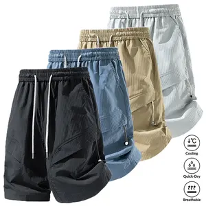 New Summer Men’s Cool-Touch Cargo Shorts — Quick-Dry, Breathable, Drawstring Casual Knee-Length Shorts with Multiple Pockets for Outdoor Sports