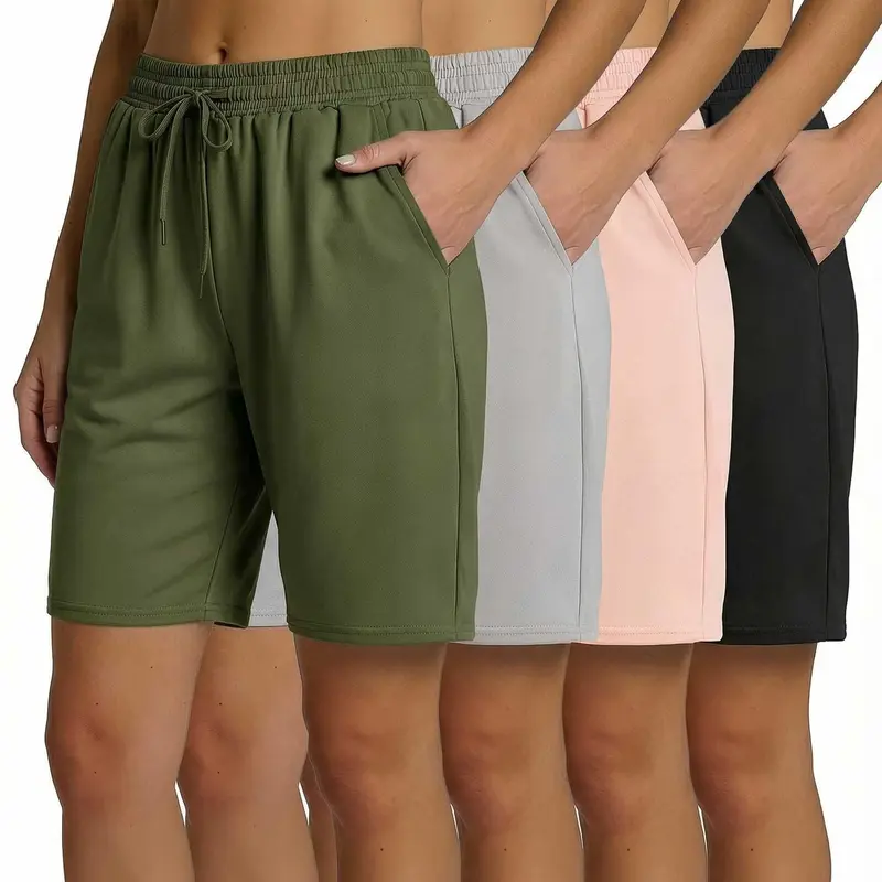 4 Pack Women's Dry Fit Athletic 7" Bermuda Shorts Long High Waisted Pocket