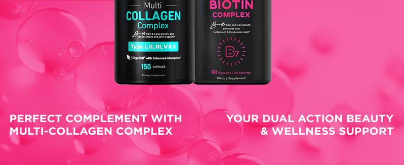 Biotin Complex 5000mcg | Hair, Skin & Nail Vitamins with Collagen, Hyaluronic Acid, MSM & Vitamin C | Beauty Supplement for Women & Men | 60 Capsules Dietary Fitness Biotin Complex 5000mcg | Hair, Skin & Nail Vitamins with Collagen, Hyaluronic Acid, MSM & Vitamin C | Beauty Supplement for Women & Men | 60 Capsules Dietary Fitness