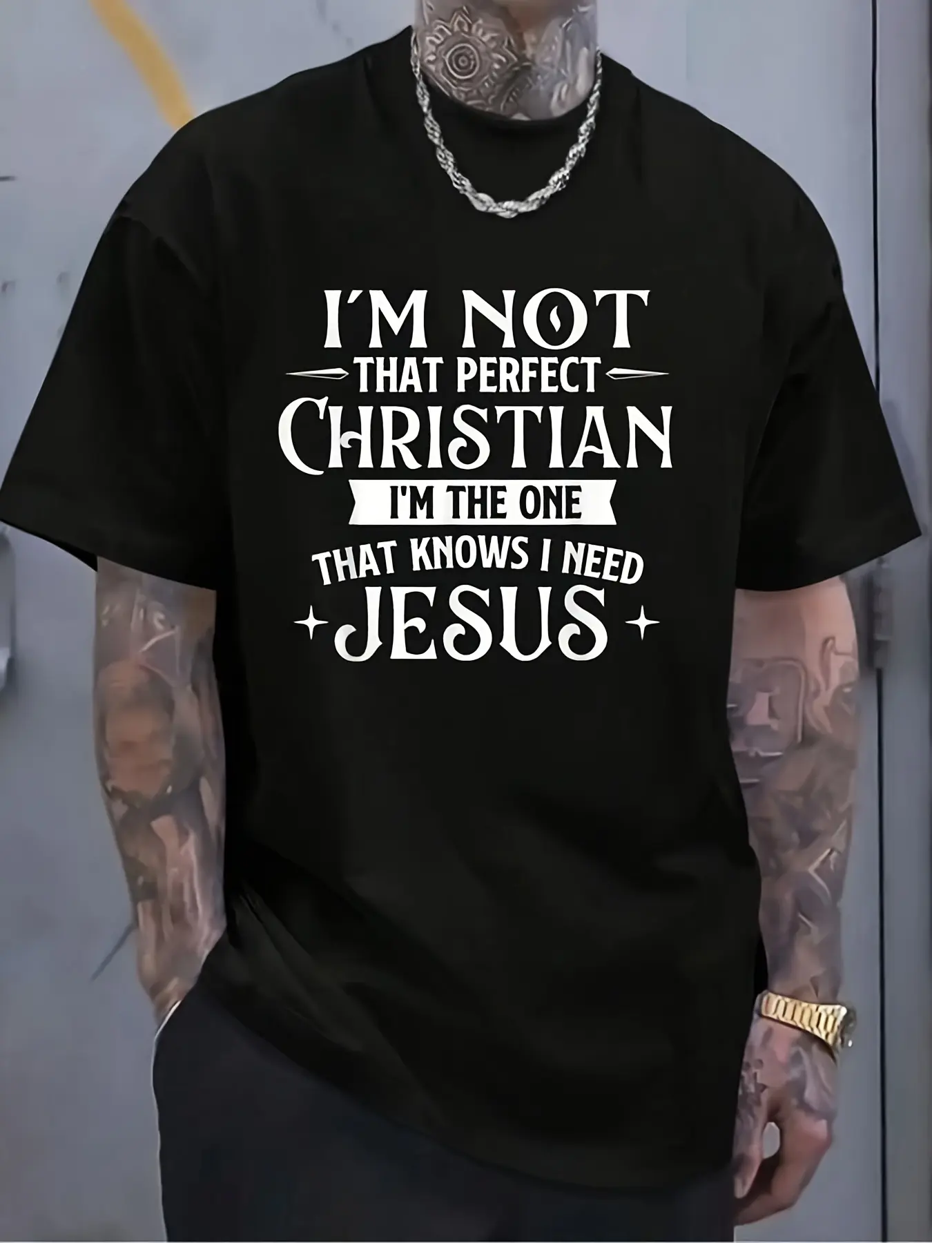 I'm Not That Perfect Christian I'm The One That Knows I Need Jesus Vintage Decorative Script Religious Graphic T-Shirt, Men Women Unisex Soft Breathable Crew Neck Faith Cotton Tee